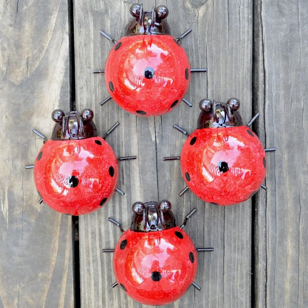 5 Metal Ladybugs for Outdoor or Indoor Wall Patio Garden Art